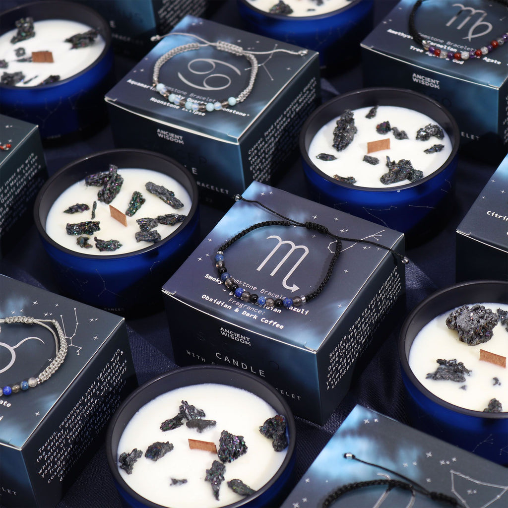 Virgo Zodiac Crystal Candle & Gemstone Bracelet Set