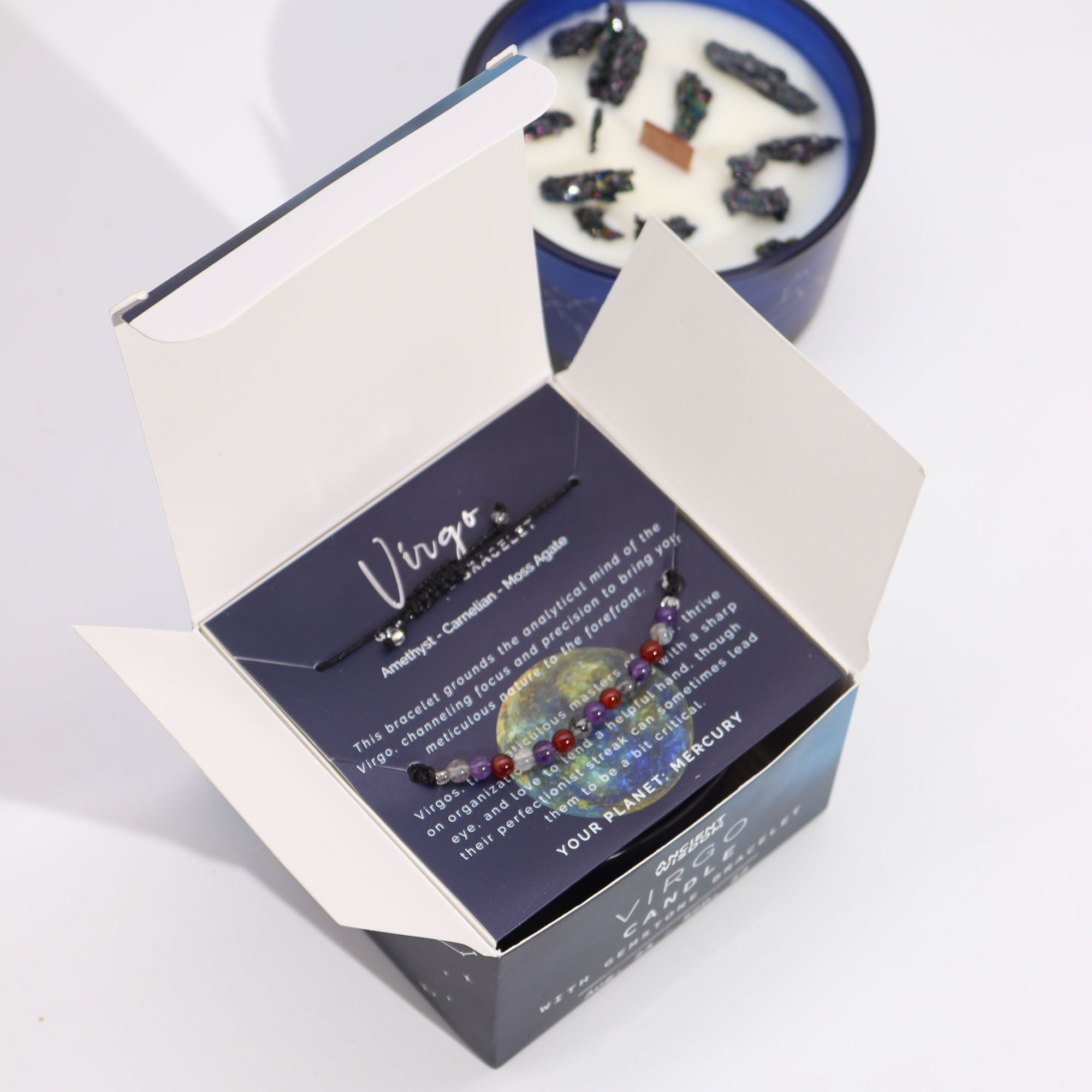Virgo Zodiac Crystal Candle & Gemstone Bracelet Set
