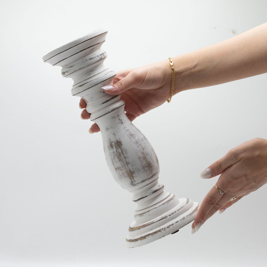 Classic Candle Stand - Whitewash -  30x10cm - Medium