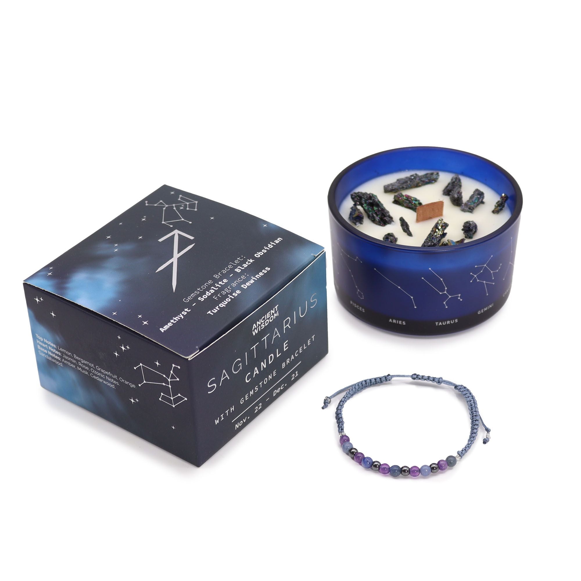 Sagittarius Harmony Candle with Crystal Bracelet