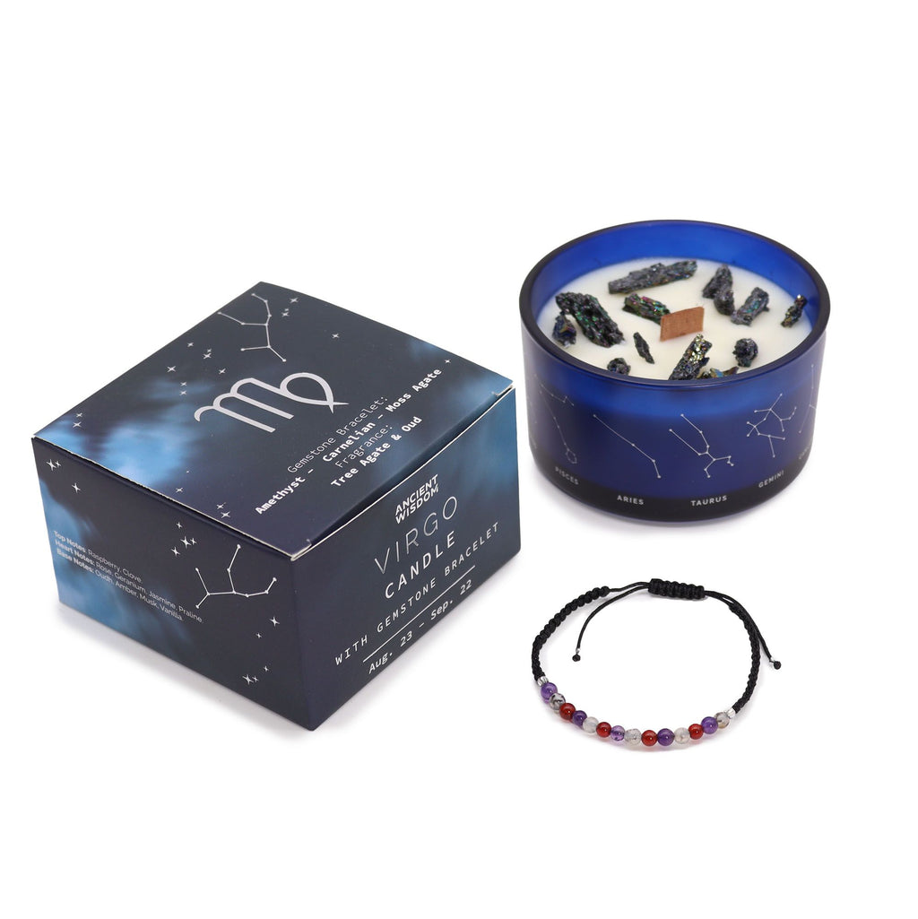 Virgo Zodiac Crystal Candle & Gemstone Bracelet Set